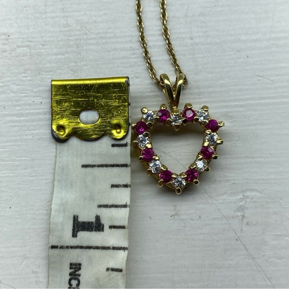 Gold Vermeil PPC 925 Sterling Heart Necklace With Synthetic Ruby And CZ Stones - Picture 8 of 10